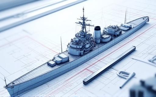 Detailed blueprint of a naval vessel